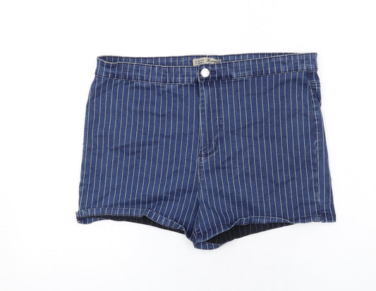 Denim & Co. Womens Blue Pinstripe Cotton Hot Pants Shorts Size 20 Regular Zip