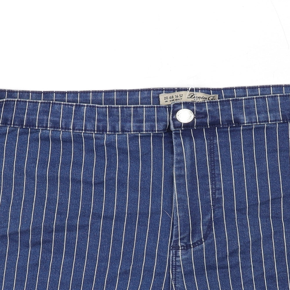 Denim & Co. Womens Blue Pinstripe Cotton Hot Pants Shorts Size 20 Regular Zip