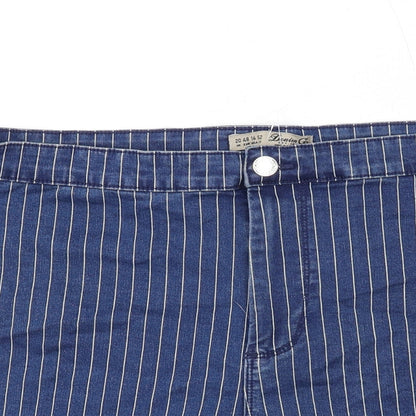 Denim & Co. Womens Blue Pinstripe Cotton Hot Pants Shorts Size 20 Regular Zip
