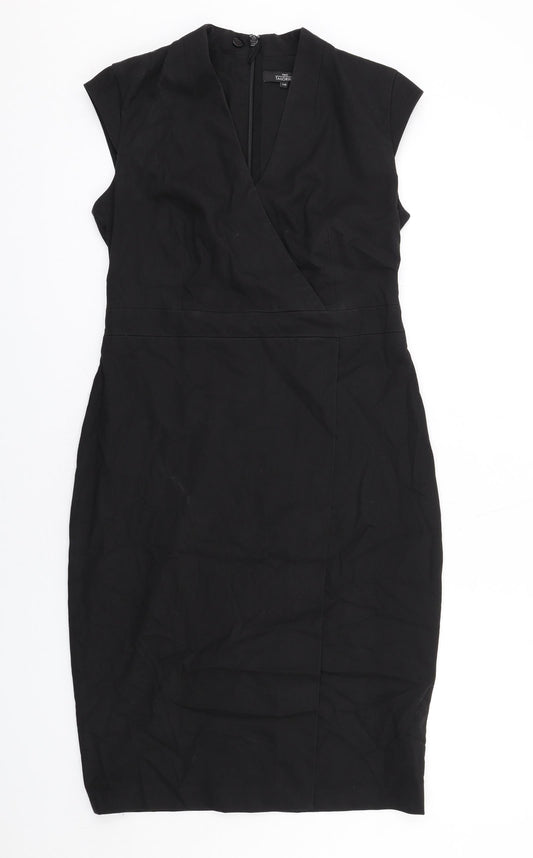 NEXT Womens Black Patent Leather Shift Size 10 V-Neck Zip