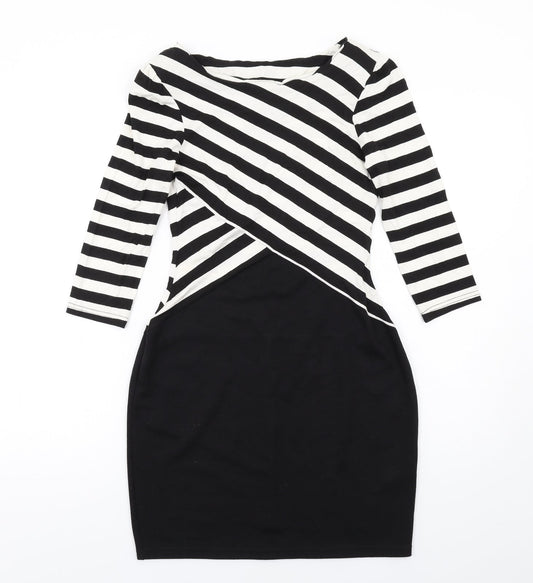 Dorothy Perkins Womens Black Striped Viscose Shift Size 10 Round Neck Pullover