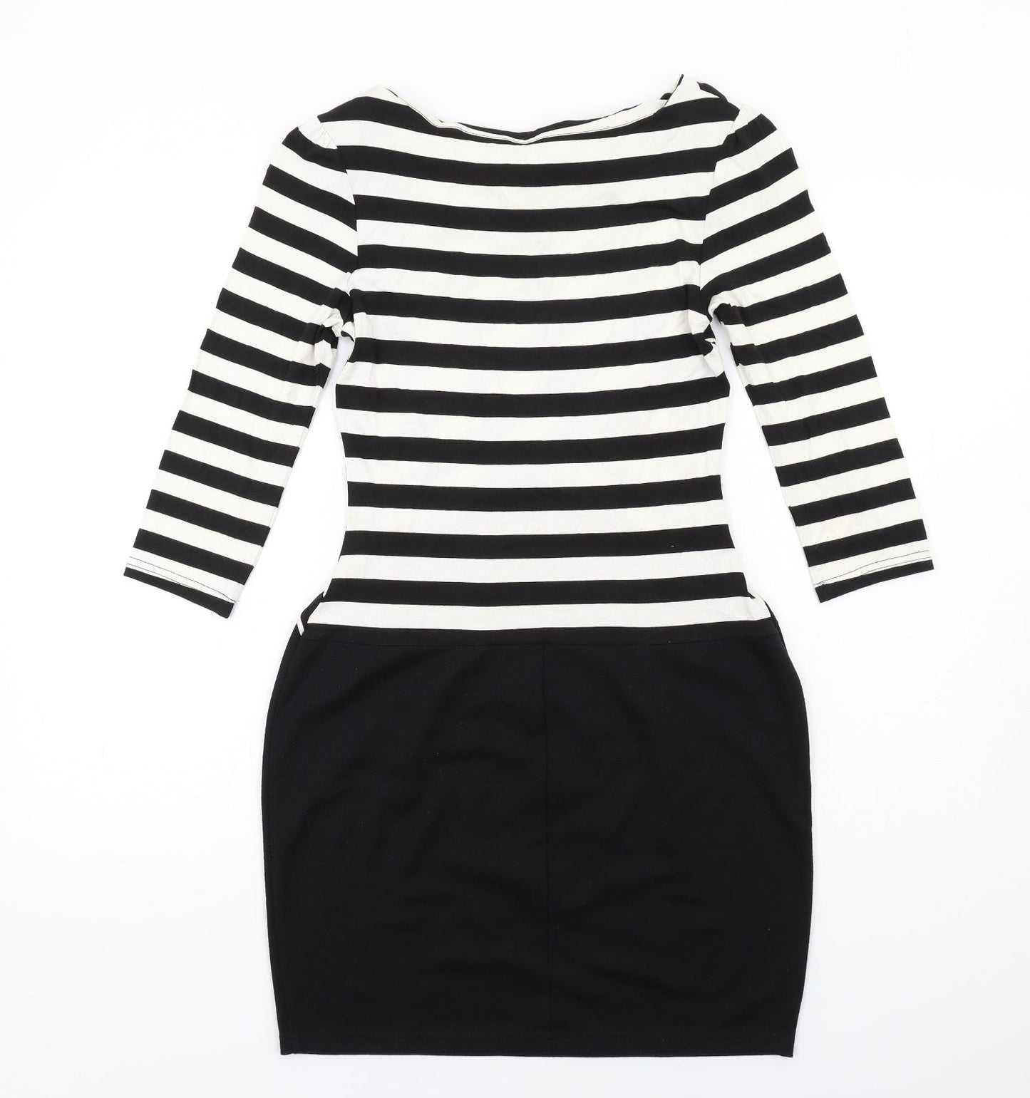 Dorothy Perkins Womens Black Striped Viscose Shift Size 10 Round Neck Pullover