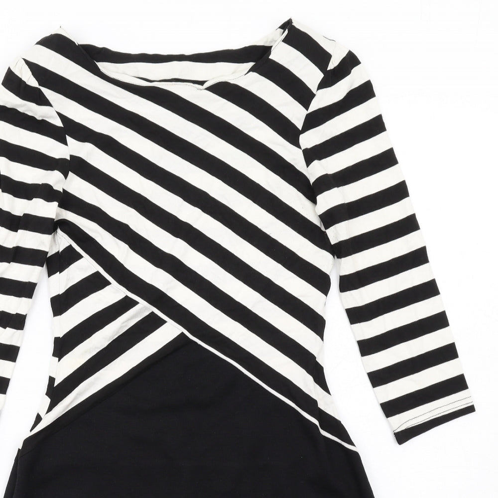 Dorothy Perkins Womens Black Striped Viscose Shift Size 10 Round Neck Pullover