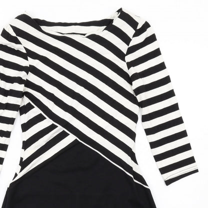 Dorothy Perkins Womens Black Striped Viscose Shift Size 10 Round Neck Pullover