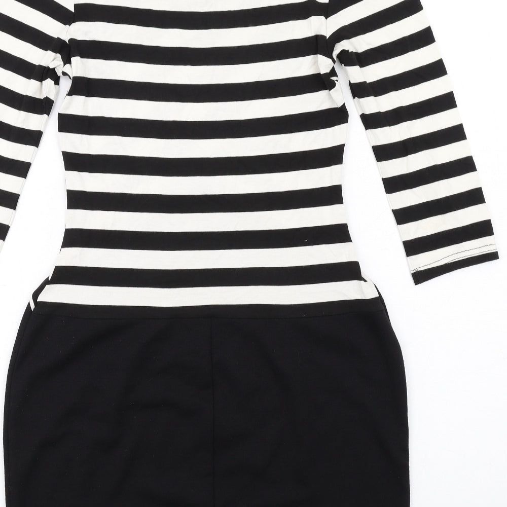 Dorothy Perkins Womens Black Striped Viscose Shift Size 10 Round Neck Pullover