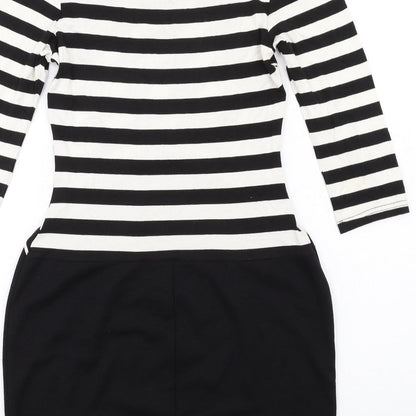 Dorothy Perkins Womens Black Striped Viscose Shift Size 10 Round Neck Pullover