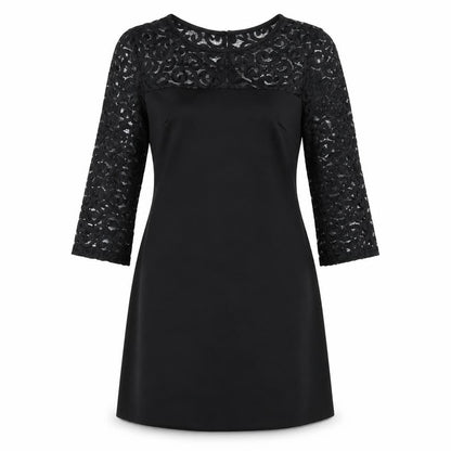 Sandra Darren Womens Black Polyester A-Line Size 6 Round Neck Zip - Lace Sleeves