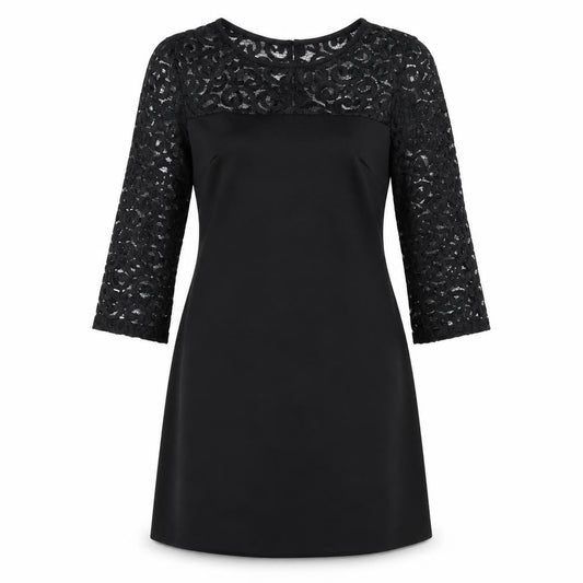 Sandra Darren Womens Black Polyester A-Line Size 6 Round Neck Zip - Lace Sleeves