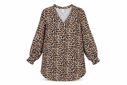 H&M Womens Brown Animal Print Viscose Shift Size S V-Neck Pullover - Leopard Print