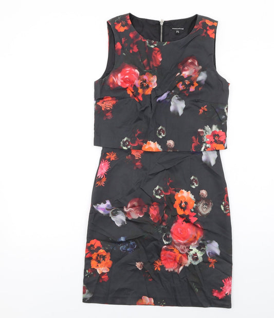 Warehouse Womens Multicoloured Floral Cotton Shift Size 8 Round Neck Zip