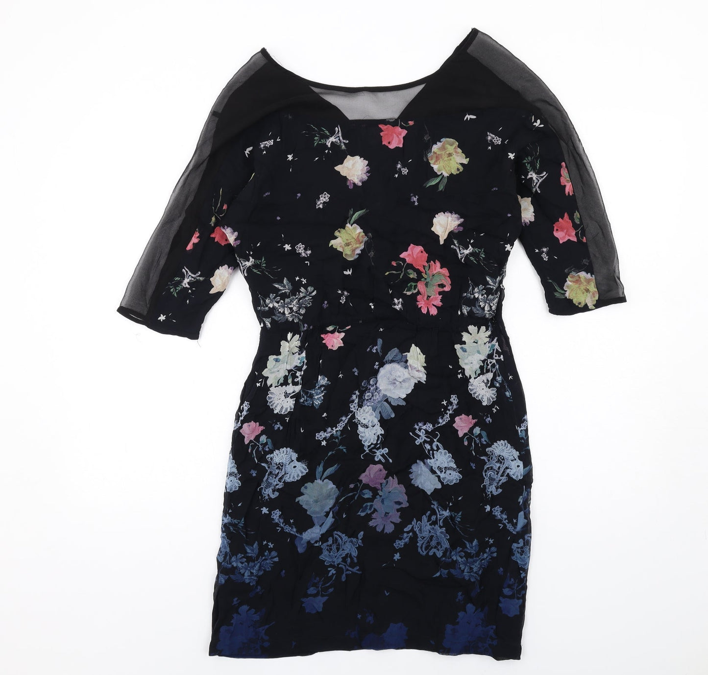 French Connection Womens Multicoloured Floral Viscose A-Line Size 6 Boat Neck Zip - Mesg