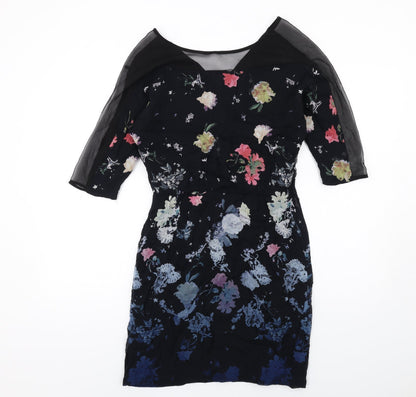 French Connection Womens Multicoloured Floral Viscose A-Line Size 6 Boat Neck Zip - Mesg