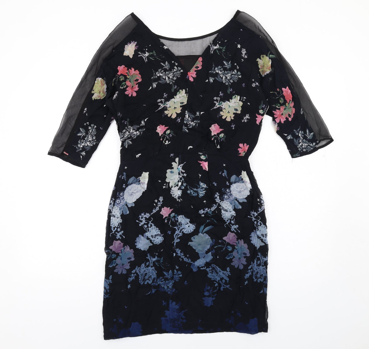 French Connection Womens Multicoloured Floral Viscose A-Line Size 6 Boat Neck Zip - Mesg