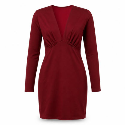 River Island Womens Red Polyester Bodycon Size 10 V-Neck Pullover - Gathered Bodice