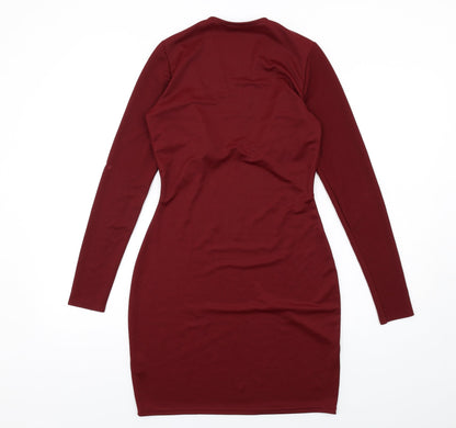 River Island Womens Red Polyester Bodycon Size 10 V-Neck Pullover - Gathered Bodice