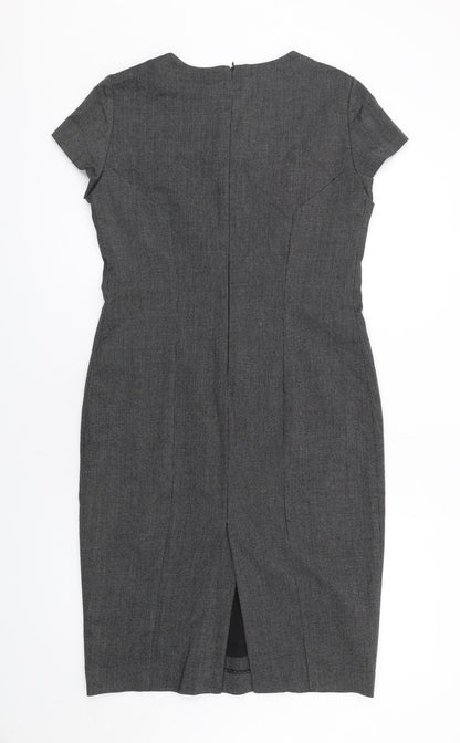 Zara Womens Grey Polyester Pencil Dress Size L Round Neck Zip