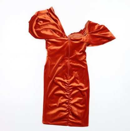 ASOS Womens Orange Polyester Mini Size 4 One Shoulder Zip