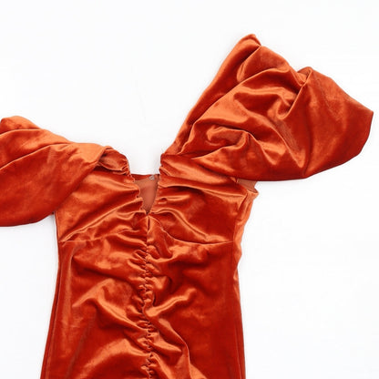 ASOS Womens Orange Polyester Mini Size 4 One Shoulder Zip
