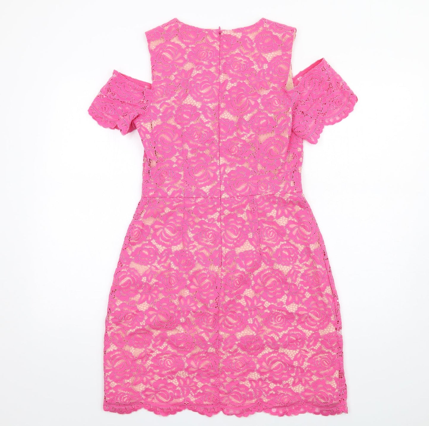 Oasis Womens Pink Floral Patent Leather A-Line Size 10 Round Neck Zip - Cold Shoulder