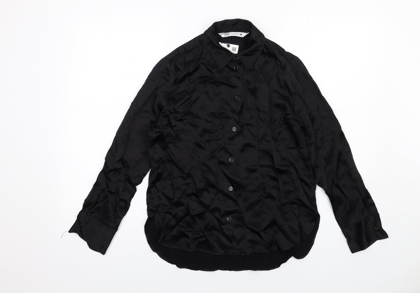 Womens UK Size XS Zara Black Basic Button-Up