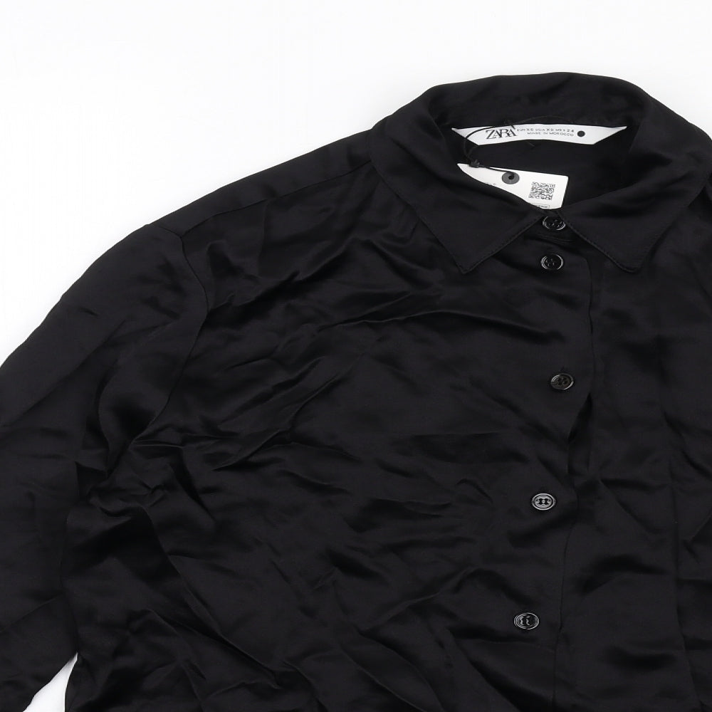 Womens UK Size XS Zara Black Basic Button-Up