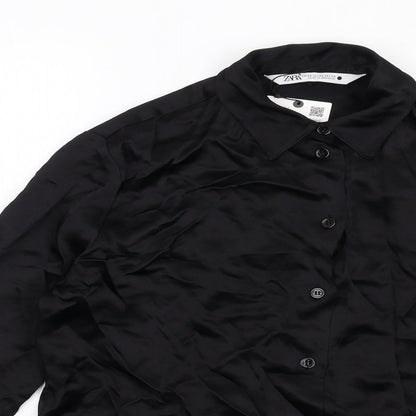 Womens UK Size XS Zara Black Basic Button-Up