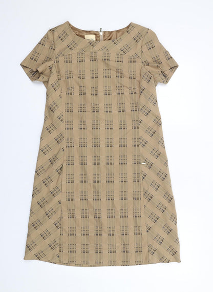 NEXT Womens Brown Check Polyester A-Line Size 10 Boat Neck Zip
