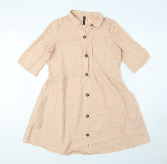 Zara Womens Pink Lyocell Shirt Dress Size XS Collared Button