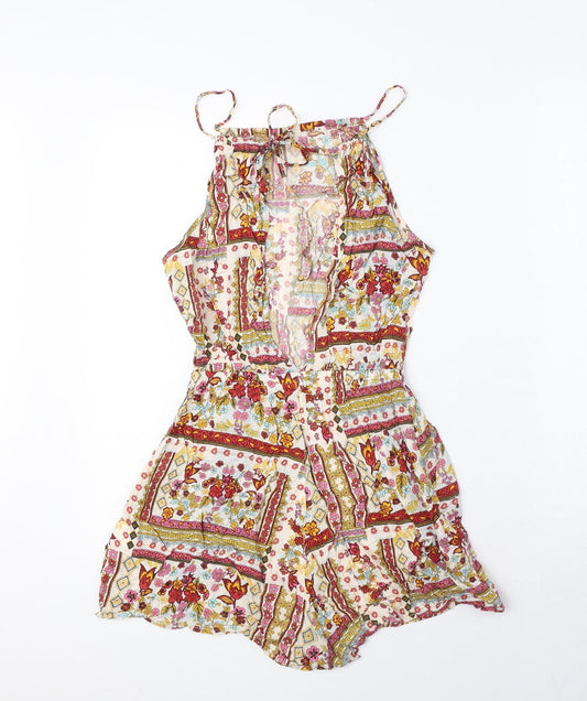 H&M Womens Multicoloured Floral Viscose Playsuit One-Piece Size 6 Tie - Elastic Waist