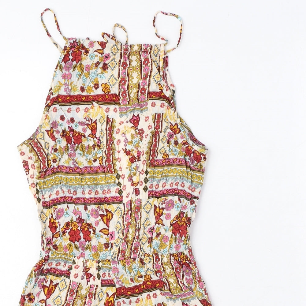 H&M Womens Multicoloured Floral Viscose Playsuit One-Piece Size 6 Tie - Elastic Waist