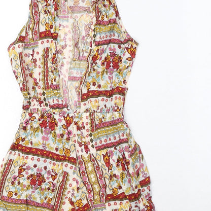 H&M Womens Multicoloured Floral Viscose Playsuit One-Piece Size 6 Tie - Elastic Waist