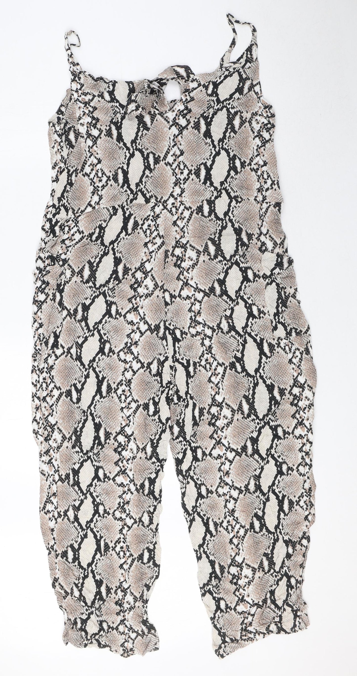 Dorothy Perkins Womens Beige Animal Print Viscose Jumpsuit One-Piece Size 8 Tie - Snake Skin Print