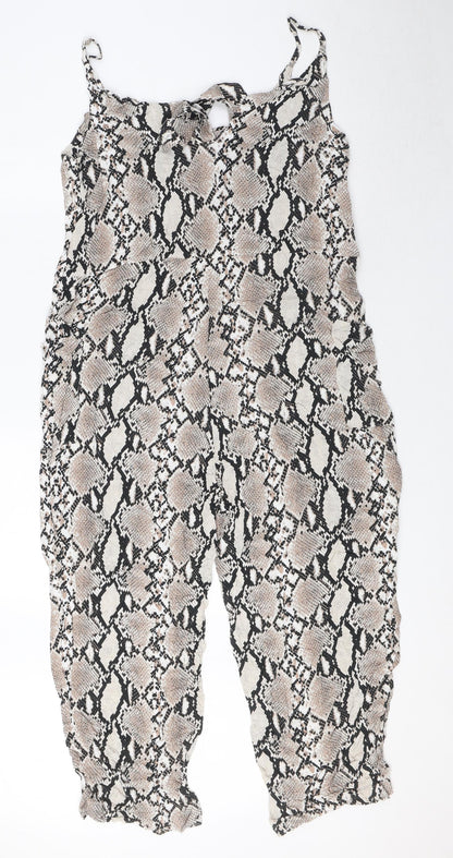 Dorothy Perkins Womens Beige Animal Print Viscose Jumpsuit One-Piece Size 8 Tie - Snake Skin Print