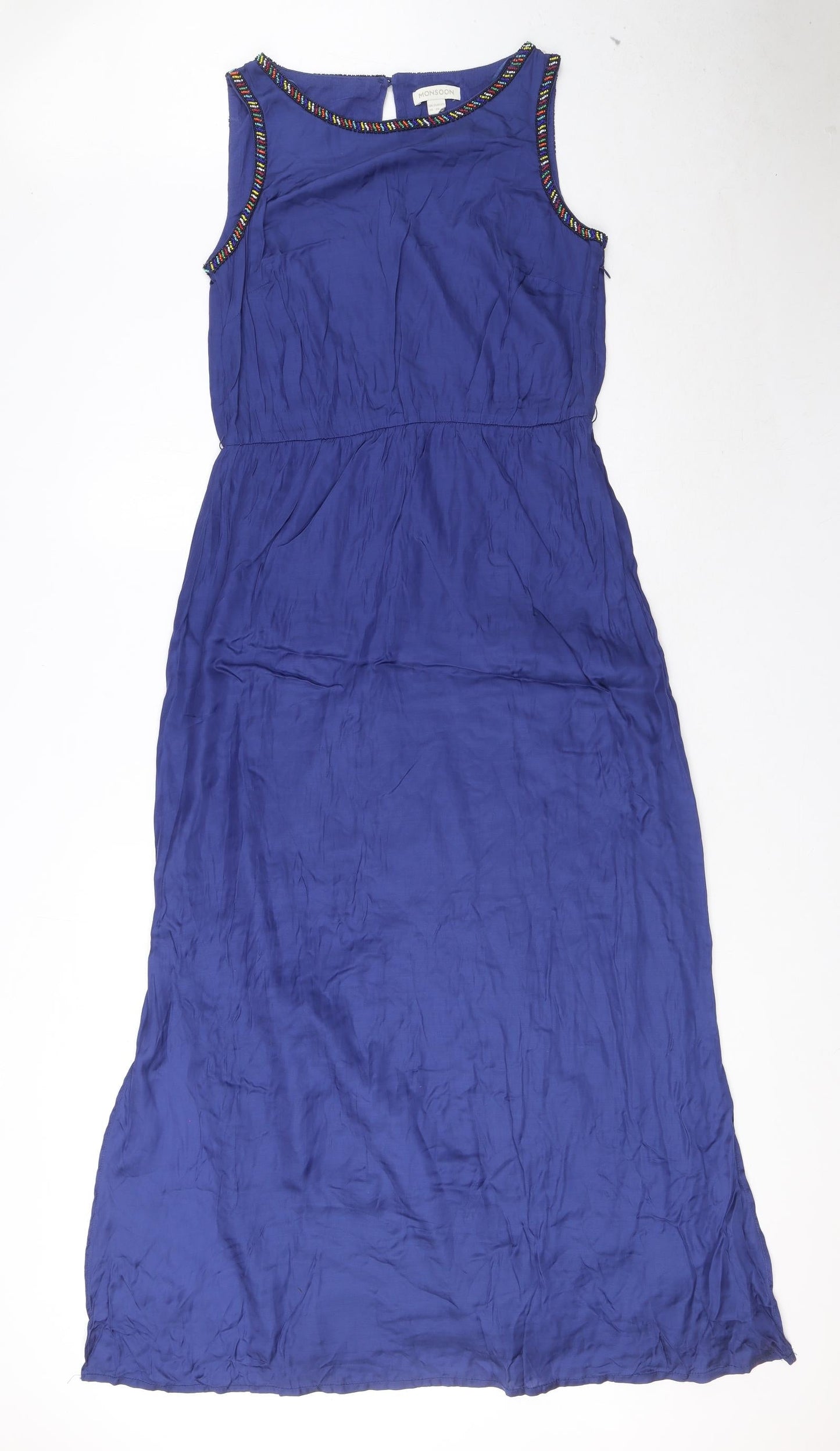 Monsoon Womens Blue Viscose Maxi Size 10 Crew Neck Zip