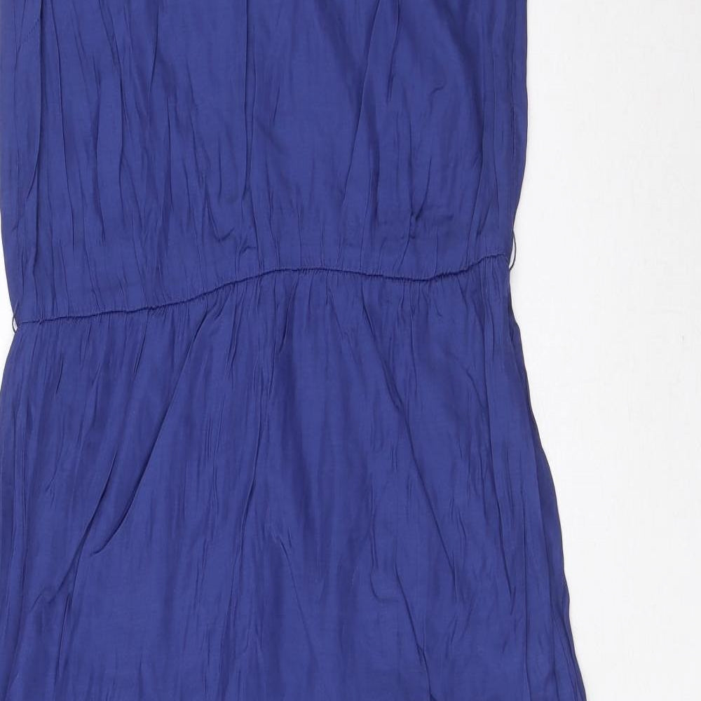 Monsoon Womens Blue Viscose Maxi Size 10 Crew Neck Zip