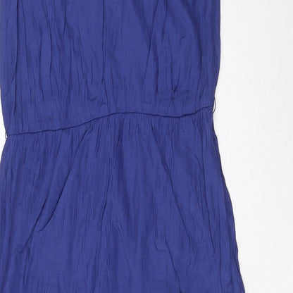 Monsoon Womens Blue Viscose Maxi Size 10 Crew Neck Zip