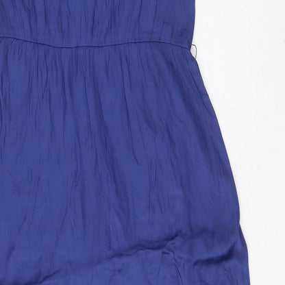 Monsoon Womens Blue Viscose Maxi Size 10 Crew Neck Zip