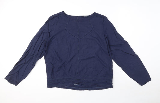 Crew Clothing Womens Blue Viscose Basic Blouse Size 14 Round Neck