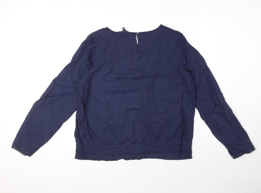 Crew Clothing Womens Blue Viscose Basic Blouse Size 14 Round Neck