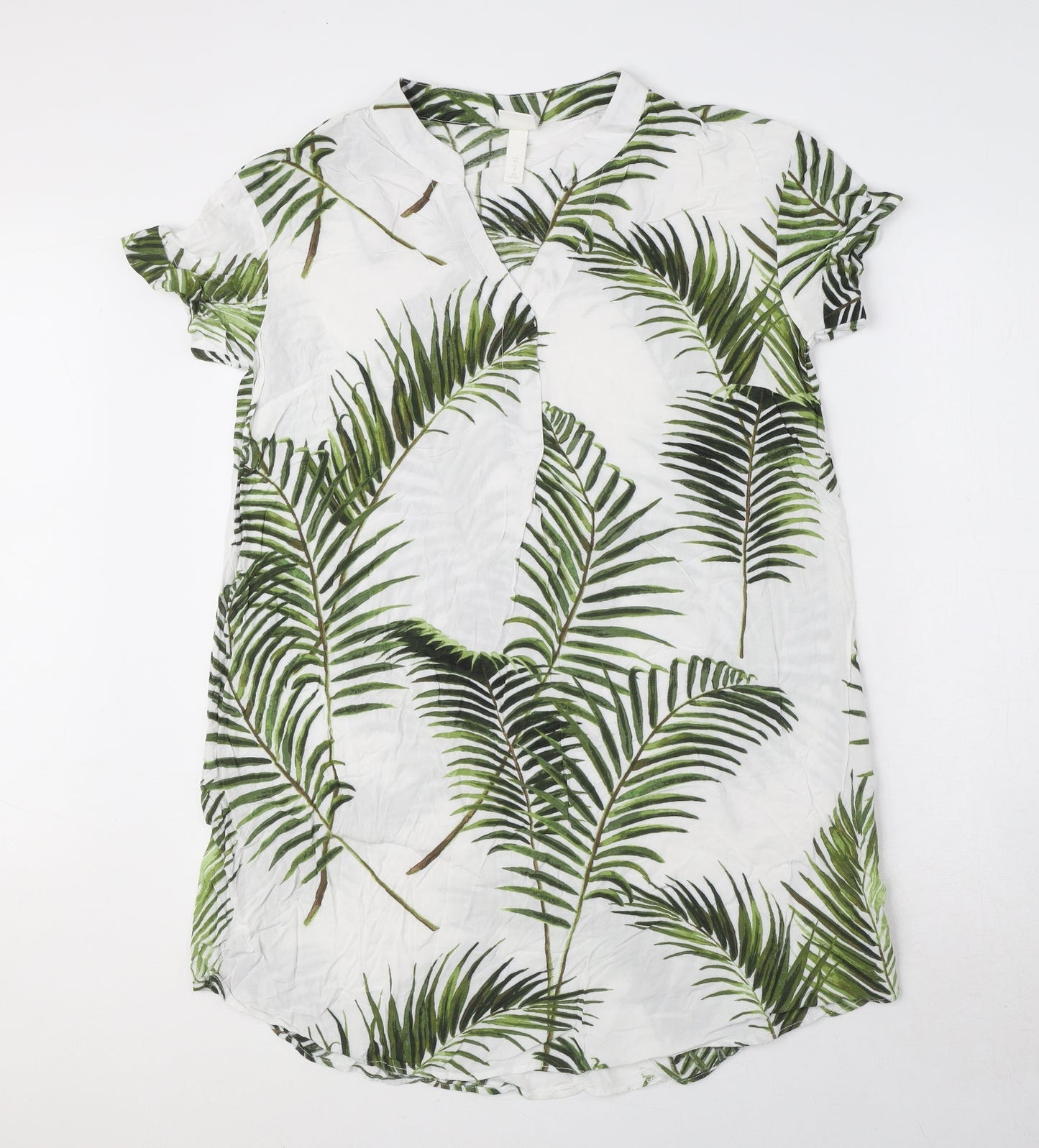 H&M Womens White Floral Viscose A-Line Size 8 V-Neck Pullover