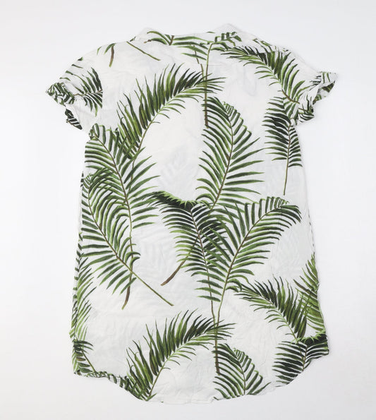 H&M Womens White Floral Viscose A-Line Size 8 V-Neck Pullover