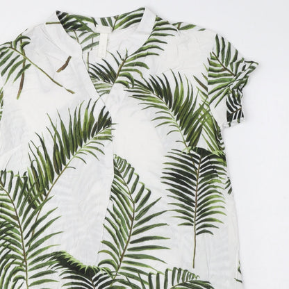 H&M Womens White Floral Viscose A-Line Size 8 V-Neck Pullover