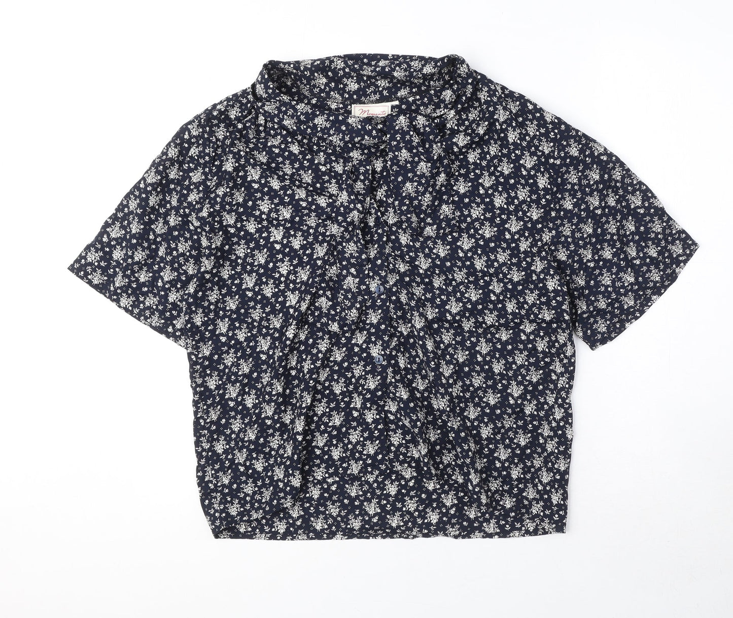 Moments Womens Blue Geometric Viscose Basic Button-Up Size 16 Collared