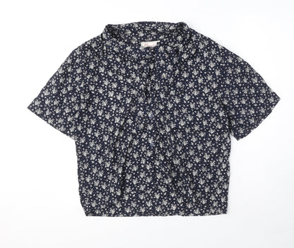 Moments Womens Blue Geometric Viscose Basic Button-Up Size 16 Collared