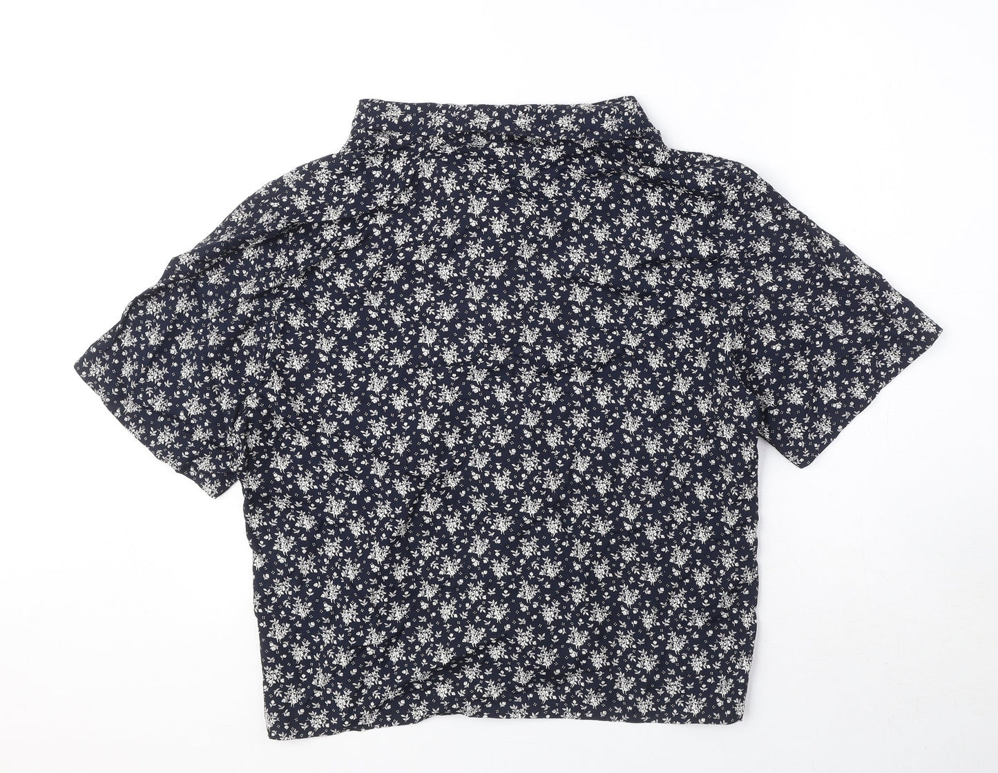 Moments Womens Blue Geometric Viscose Basic Button-Up Size 16 Collared