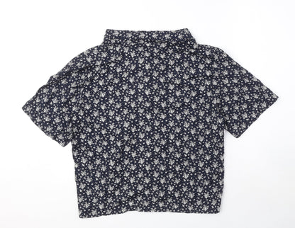 Moments Womens Blue Geometric Viscose Basic Button-Up Size 16 Collared