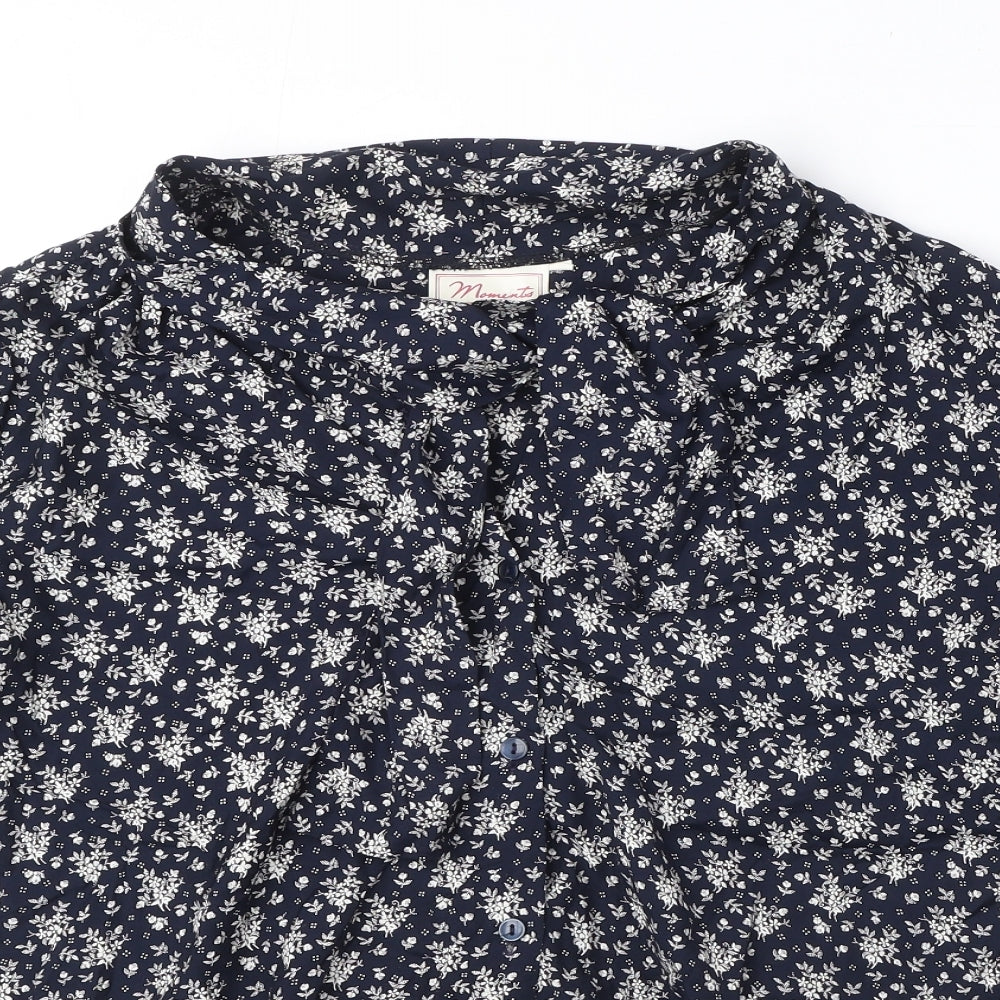 Moments Womens Blue Geometric Viscose Basic Button-Up Size 16 Collared