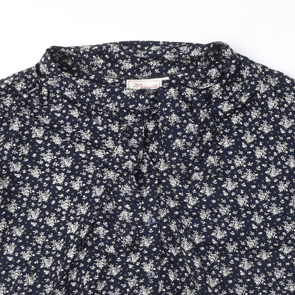 Moments Womens Blue Geometric Viscose Basic Button-Up Size 16 Collared