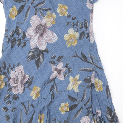 Made in Italy Womens Blue Floral Cotton A-Line Size 10 V-Neck Pullover