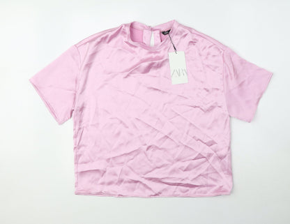 Womens UK Size M Zara Pink Basic Blouse
